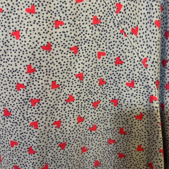J. Jill Blue cozy Long Sleeve sleep Top with Pink Heart Print - Picture 2 of 4